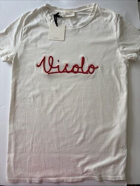 Vicolo White Short Sleeve Tee with Red Script Logo